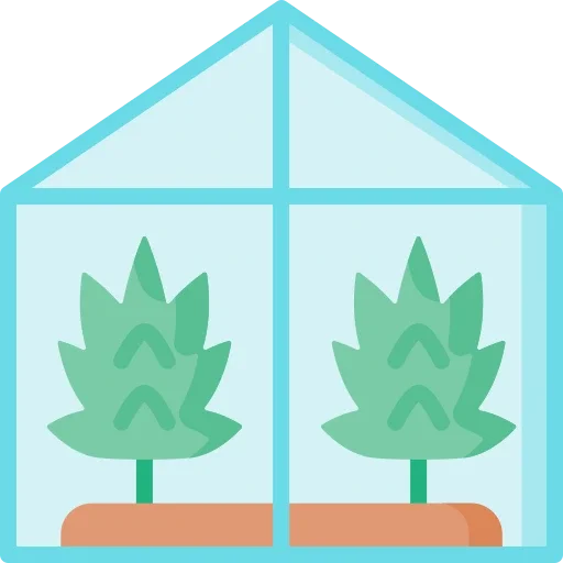icona stilizzata colorata di una serra con piante di cannabis light dentro per la pagina cannabis greenhouse su weed therapy