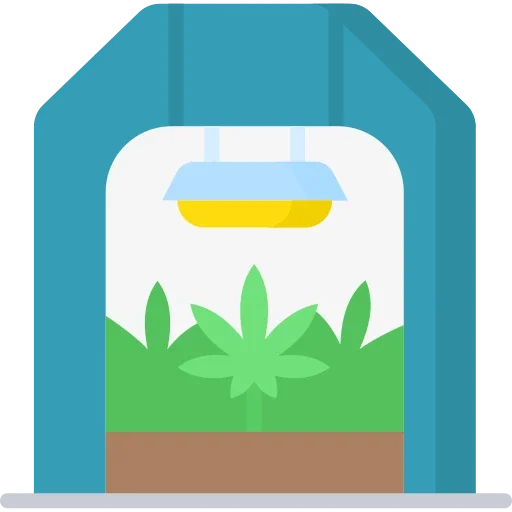 icona stilizzata colorata di una serra con lampada e piante dentro per la pagina cannabis idroponica su weed therapy