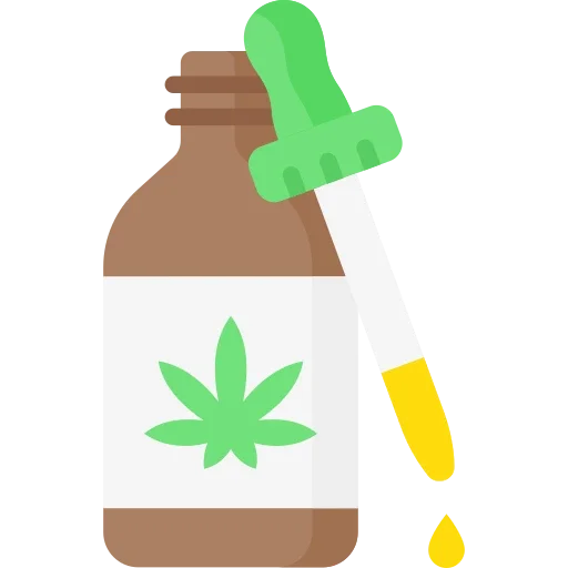 icona stilizzata colorata di una boccetta di olio con la foglia di cannabis light per la pagina olio cbd su weed therapy