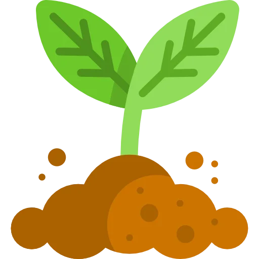 icona stilizzata colorata di terriccio con una pianta verde per la pagina semi su weed therapy